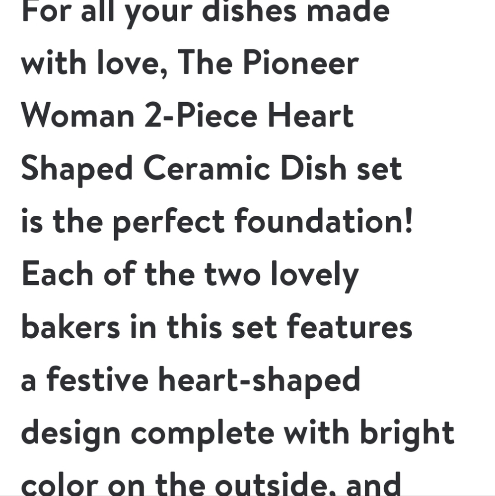 ❤️ New Pioneer Woman 2-Piece Ceramic Heart Shaped Baking Dish - Picture 2 of 9